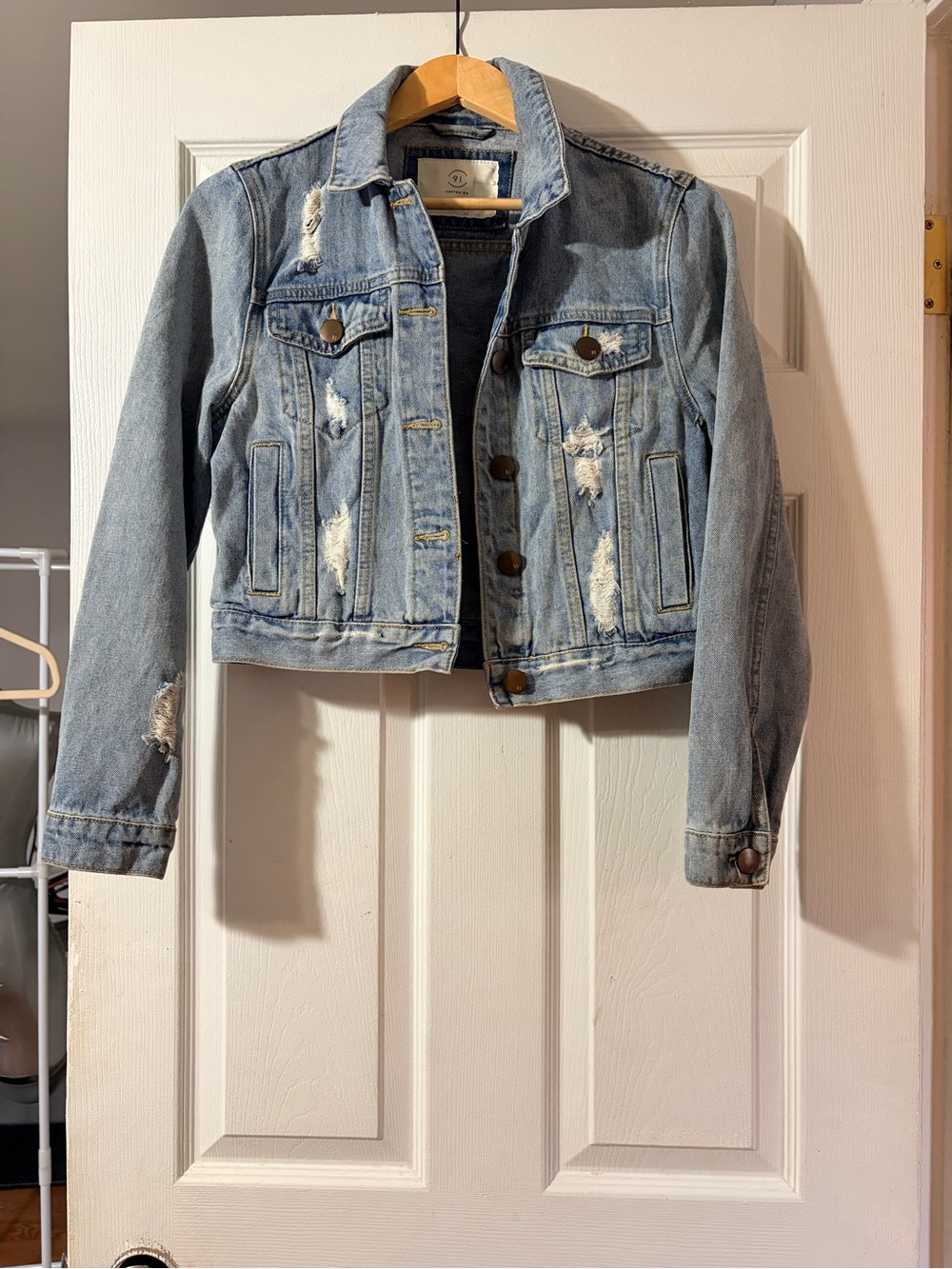Cotton On Light Blue Distressed Denim Jacket - Women